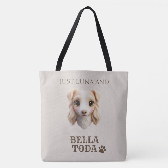 Bolso De Tela Personalized Chibi Dog & Owner Name Tote (Anverso)