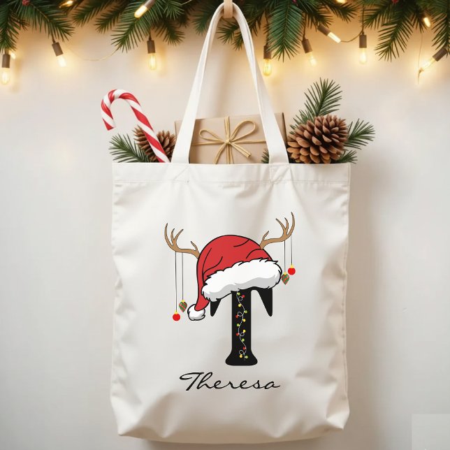 Bolso De Tela Personalized Christmas Alphabet Tote Bag for Mom (Christmas alphabet tote, family Christmas tote, monogram tote bag, personalized Christmas tote,)