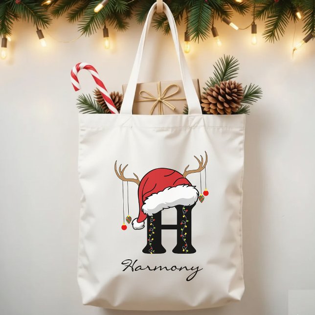 Bolso De Tela Personalized Christmas Tote Bag for Employees (holiday tote bag, Santa Claus tote, personalized family tote, Christmas alphabet tote, festive gift,)