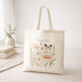 Bolso De Tela Personalized Cottagecore Wildflower Butterfly
