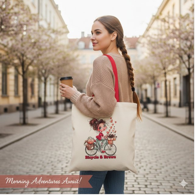Bolso De Tela Personalized Cute Watercolor Girl Bicycle & Brews  (Subido por el creador)