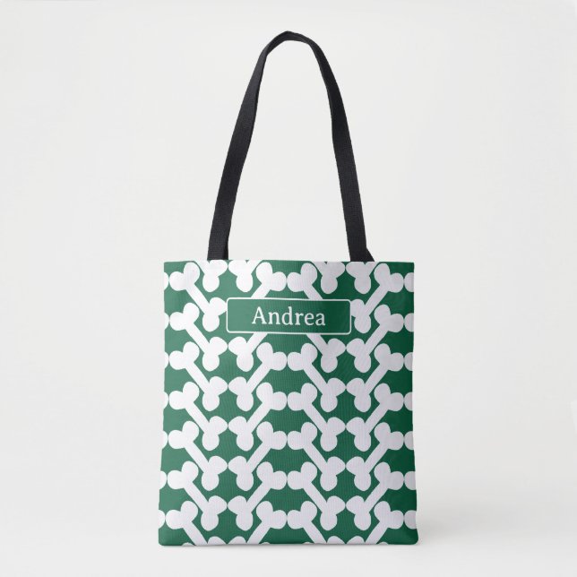 Bolso De Tela Personalized Dog Bone Pattern Green White Modern  (Anverso)