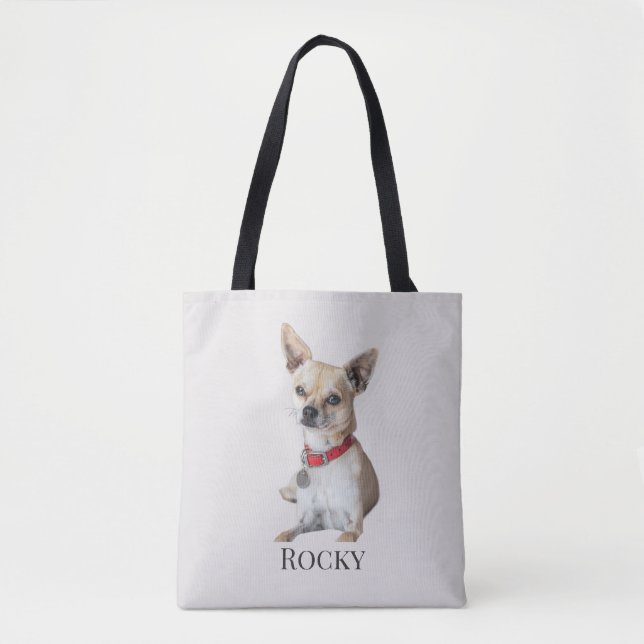 Bolso De Tela Personalized Dog Photo | Custom Pet Name  (Anverso)