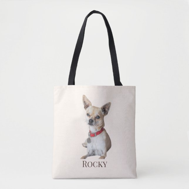 Bolso De Tela Personalized Dog Photo | Custom Pet Name  (Anverso)