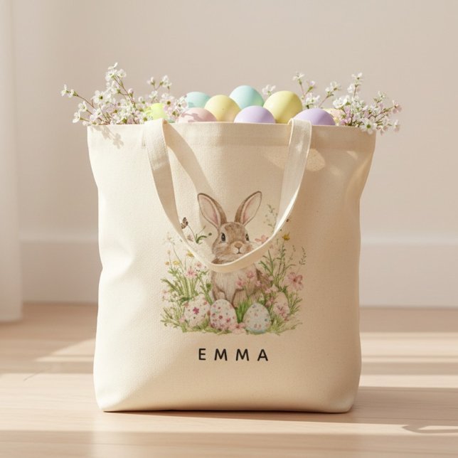 Bolso De Tela Personalized Easter Bunny Tote Bag with Name (Subido por el creador)