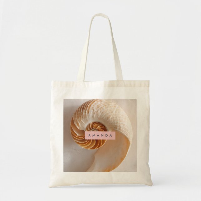 Bolso De Tela Personalized Elegant Seashell Spiral Coastal (Frente)
