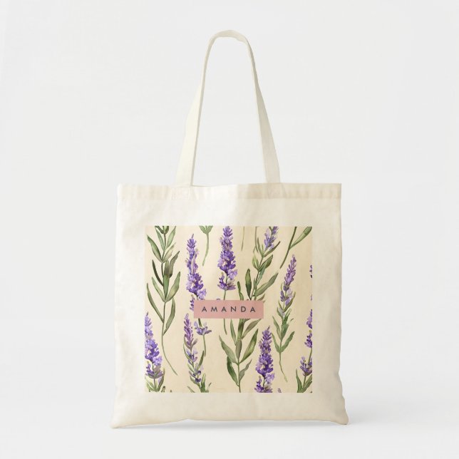 Bolso De Tela Personalized Elegant Watercolor Lavender  (Frente)