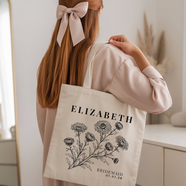 Bolso De Tela Personalized Floral Tote Bag for Bridesmaid Gift (wedding favor tote for guests, personalized tote for bridesmaids, bride tribe tote bag gift,)