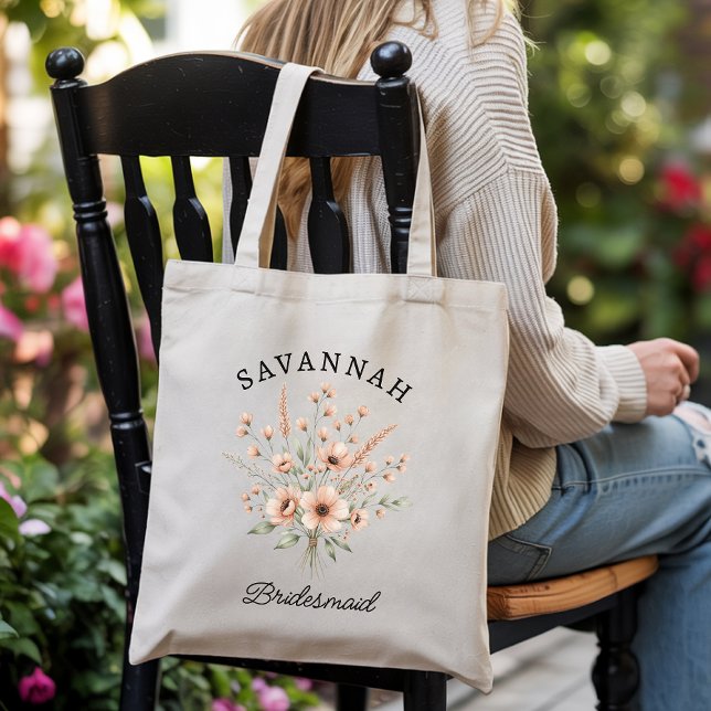 Bolso De Tela Personalized floral tote bag for bridesmaid gift  (Personalized Floral Tote Bag – Wildflower Bride & Bridesmaid Gift for Bridal Party)