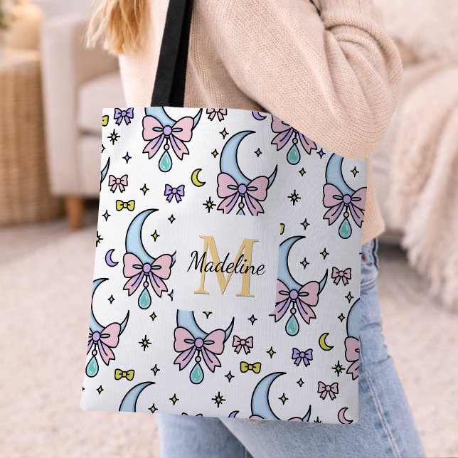 Bolso De Tela Personalized Girl Cute Bow Name Moons White (Subido por el creador)