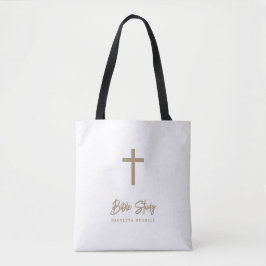 Bolso De Tela Personalized Gold Script White Bible Study
