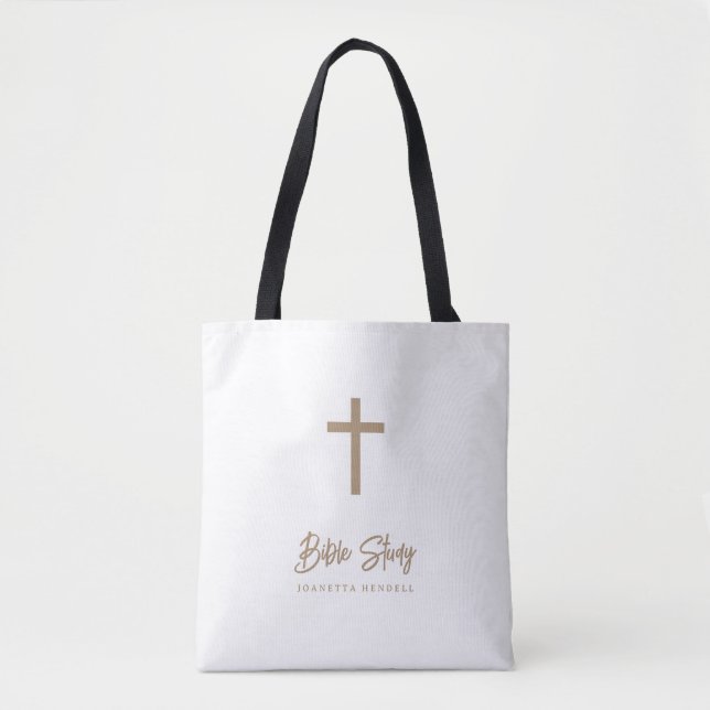 Bolso De Tela Personalized Gold Script White Bible Study (Anverso)