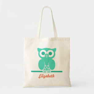 Bolso De Tela Personalized Green Owl kids