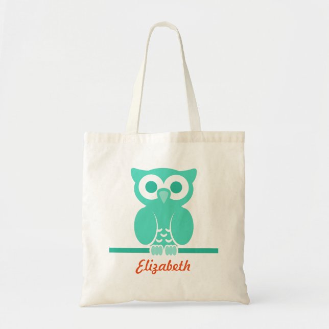 Bolso De Tela Personalized Green Owl kids (Frente)