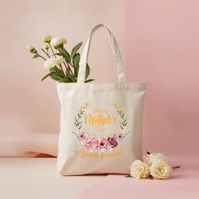 Bolso De Tela Personalized Happy Mother’s Day Floral Tote Bag (Subido por el creador)