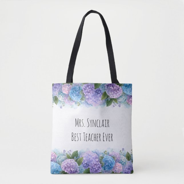 Bolso De Tela Personalized Hydrangea Teacher Thank You (Anverso)