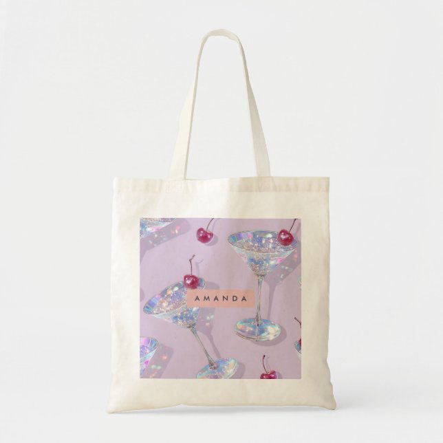 Bolso De Tela Personalized Iridescent Martini Glass Glitter  (Frente)