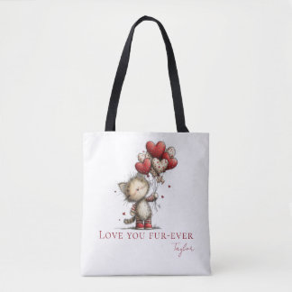 Bolso De Tela Personalized Love You Fur-Ever Cat & Balloons