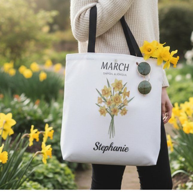 Bolso De Tela Personalized March Birthday Daffodil Botanical (Personalized March Birthday Daffodil Tote Bag)