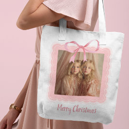 Bolso De Tela Personalized Merry Christmas Family Photo Tote Bag
