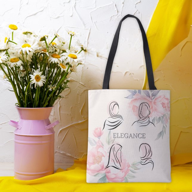 Bolso De Tela Personalized Minimalist Hijab Line Art Floral Tote (Subido por el creador)