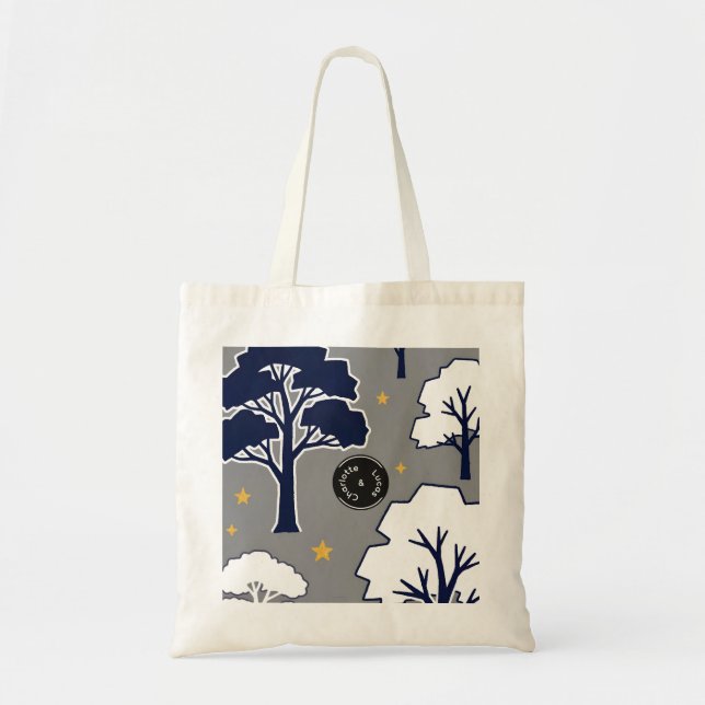 Bolso De Tela Personalized Modern Woodland Tree and Star Design (Frente)