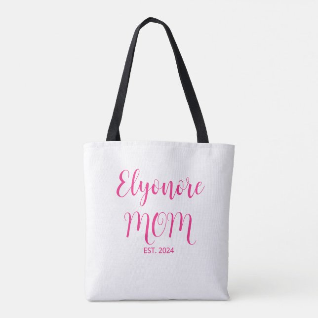 Bolso De Tela Personalized Mom Name Established Date Pink Script (Reverso)