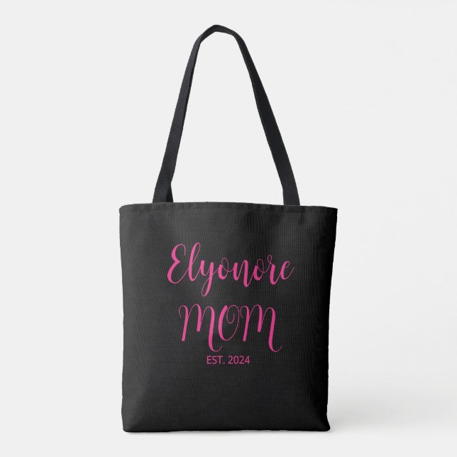 Bolso De Tela Personalized Mom Name Established Date Pink Script (Reverso)
