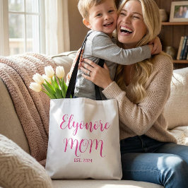 Bolso De Tela Personalized Mom Name Established Date Pink Script