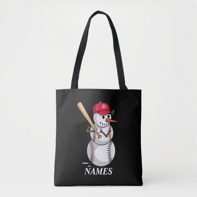 Bolso De Tela Personalized Name Baseball Snowman Balls Snow Xmas (Anverso)