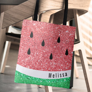 Bolso De Tela personalized name faux glitter watermelon graphic