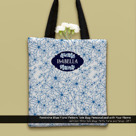 Bolso De Tela Personalized Name Feminine Blue Floral Pattern