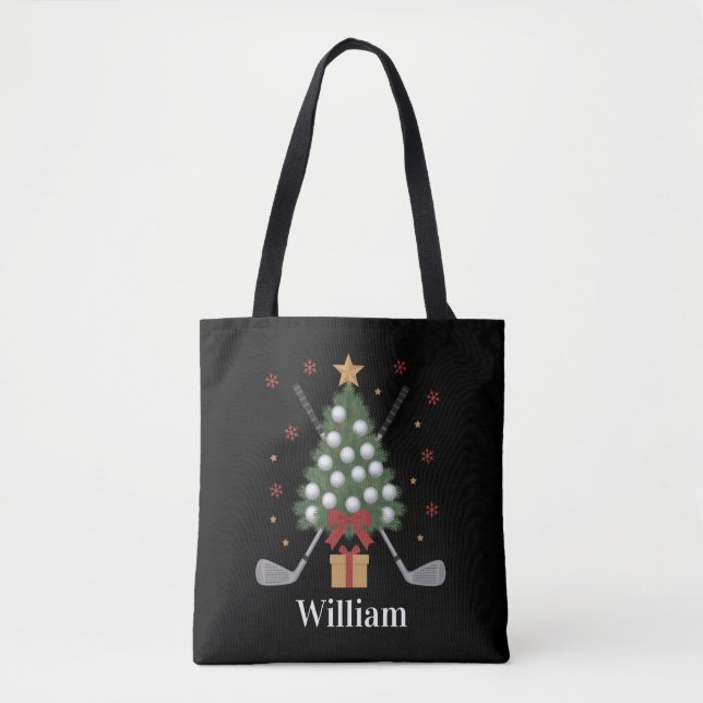 Bolso De Tela Personalized Name Golf Tree Equipment Christmas  (Anverso)
