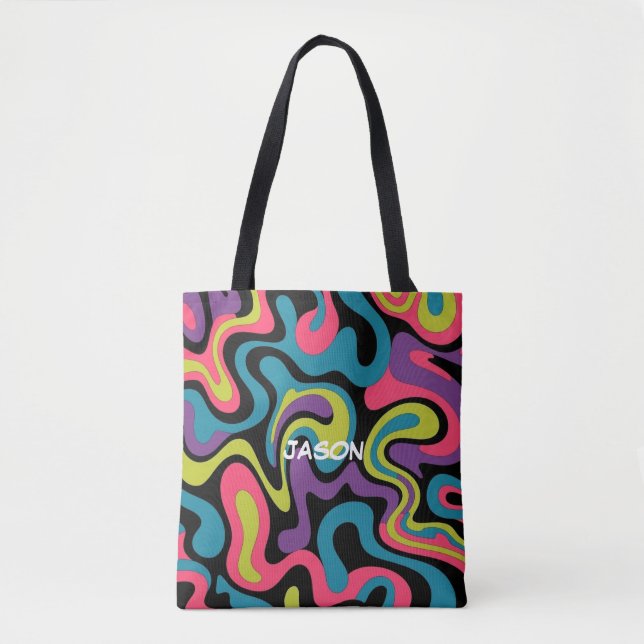 Bolso De Tela Personalized Neon Abstract Pattern — Retro Design (Anverso)