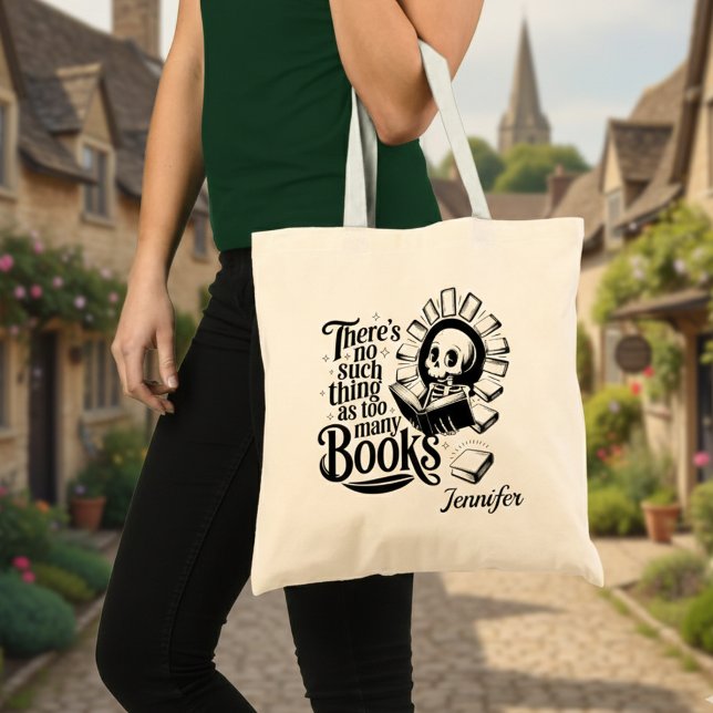 Bolso De Tela Personalized No Such Thing As Too Many Books (No such thing as too many books personalized tote bag in a village street.)