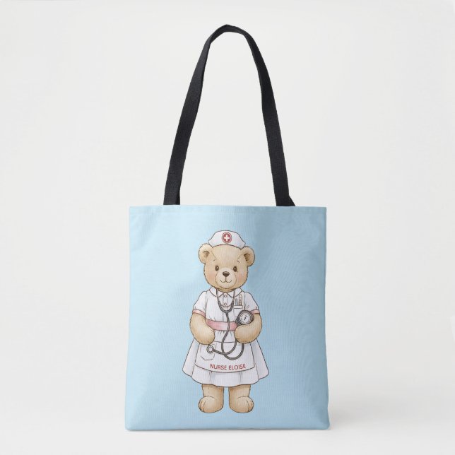 Bolso De Tela Personalized Nurse Teddy Bear Custom Name Nursing  (Anverso)