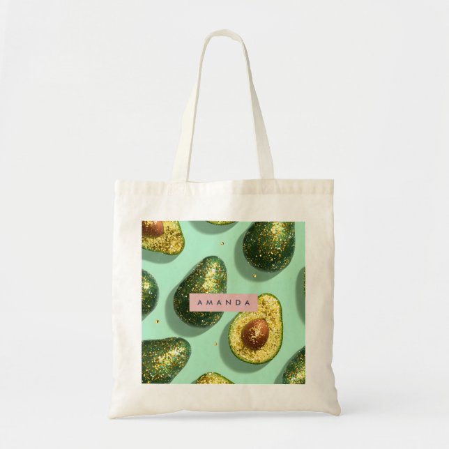 Bolso De Tela Personalized Pastel Glitter Avocado Design (Frente)