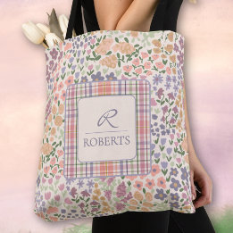 Bolso De Tela Personalized Patchwork Floral & Plaid Tote Bag