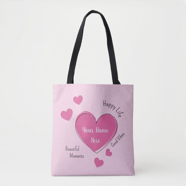 Bolso De Tela Personalized Pink Hearts Tote Bag (Anverso)