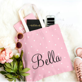 Bolso De Tela  Personalized Pink Polka Dot Tote Bag