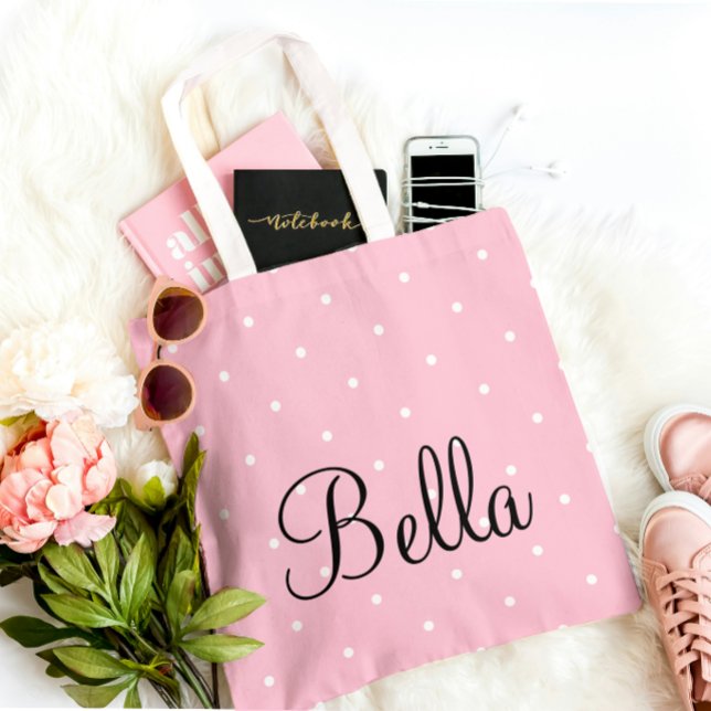Bolso De Tela  Personalized Pink Polka Dot Tote Bag (Subido por el creador)
