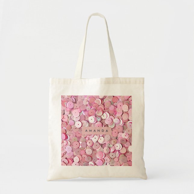 Bolso De Tela Personalized Pink Sequin Shimmer (Frente)