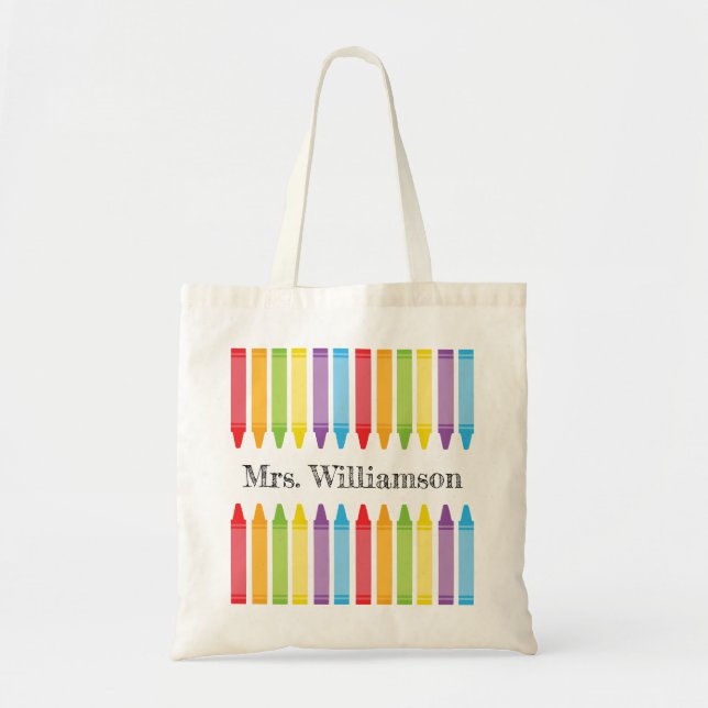 Bolso De Tela Personalized Rainbow Crayons Teacher Appreciation (Frente)