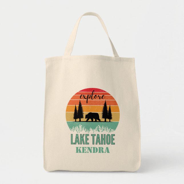 Bolso De Tela Personalized Retro Lake Tahoe California Bear  (Frente)