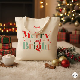 Bolso De Tela Personalized Retro Merry and Bright Christmas