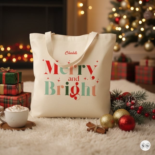 Bolso De Tela Personalized Retro Merry and Bright Christmas (Subido por el creador)