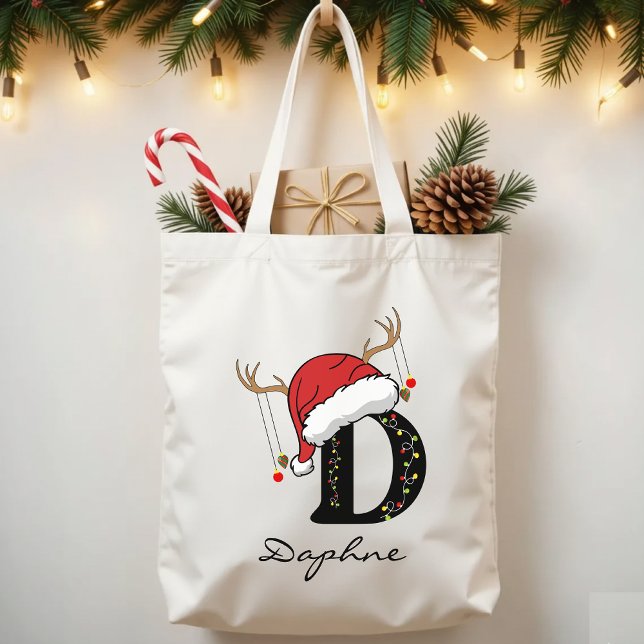 Bolso De Tela Personalized Santa Tote Bag for Teachers & Friends (custom Christmas bag, monogram gift bag, holiday tote personalized, Christmas tote for mom,)
