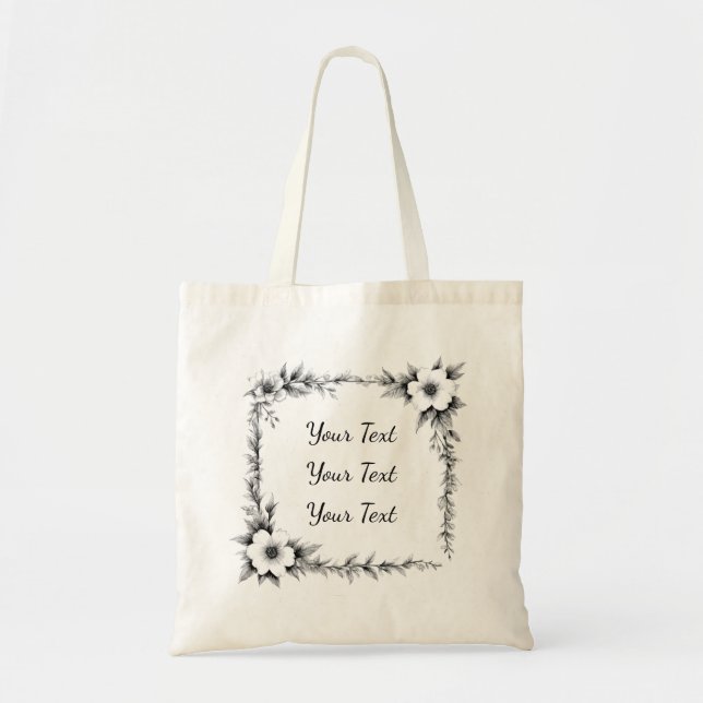 Bolso De Tela Personalized Square Floral Frame Tote (Frente)