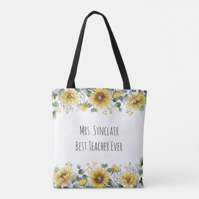 Bolso De Tela Personalized Sunflower Teacher Thank You (Reverso)