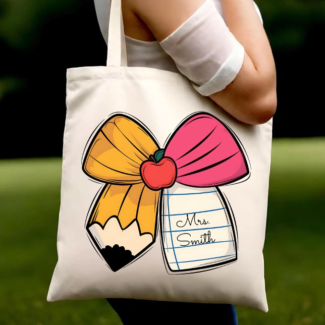 Bolso De Tela Personalized Teacher Coquette Bow Teacher Name (Subido por el creador)